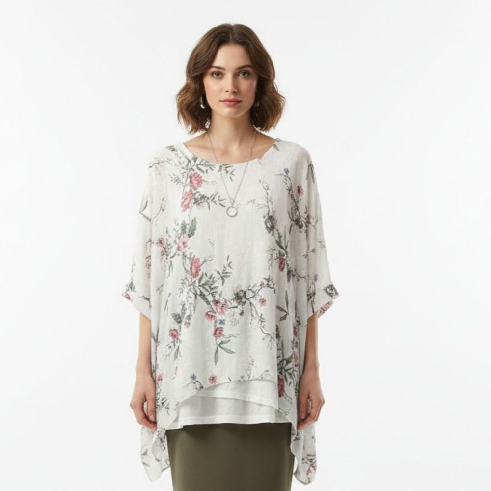 Elena Baldi White Floral Dolman Short Sleeve Top & Tank Set L